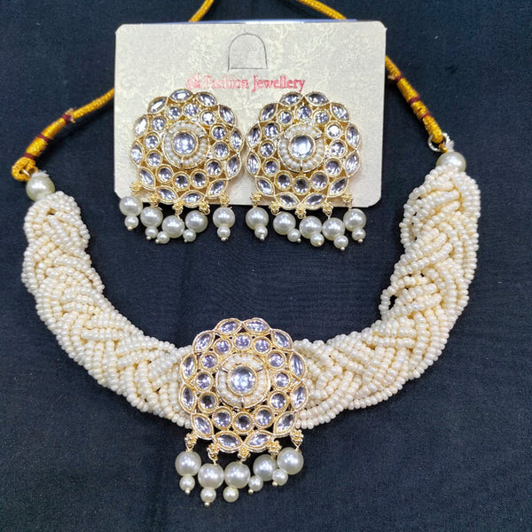 Manisha Jewellery Gold Plated Kundan Stone & Pearl Choker Nacklace Set