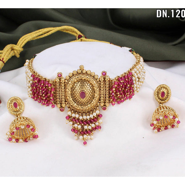 Manisha Jewellery Gold Plated Pota Stone Choker Necklace Set
