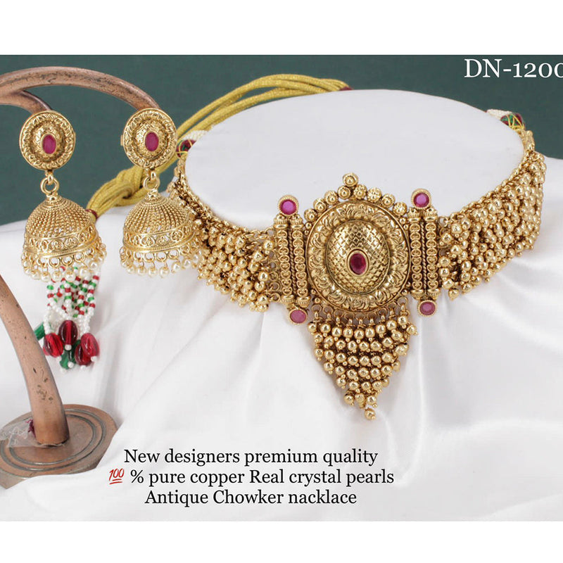 Manisha Jewellery Gold Plated Pota Stone Choker Necklace Set