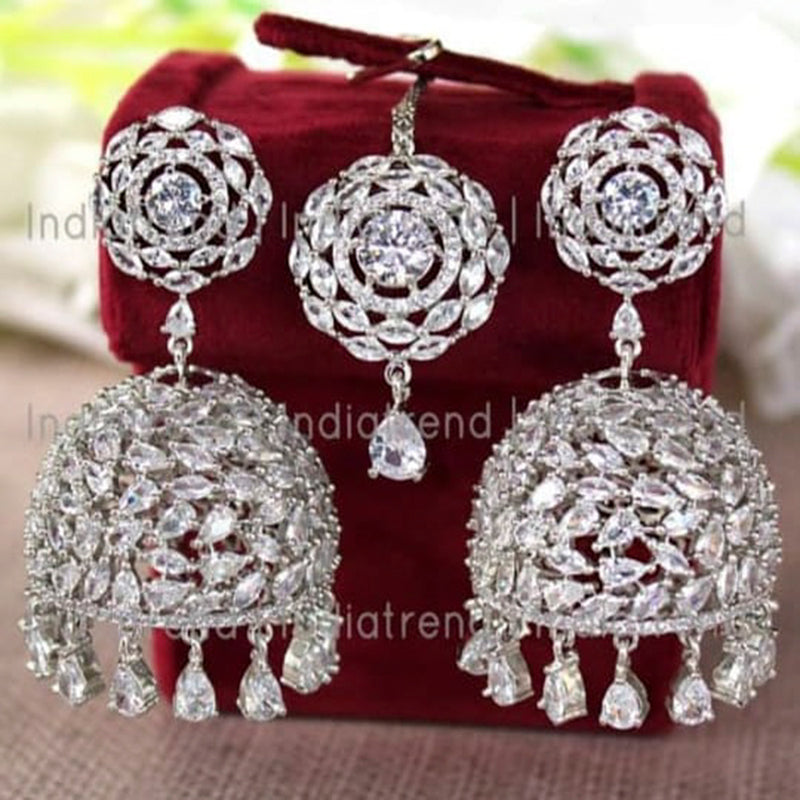 Manisha Jewellery Silver Plated Jhumki Earrings With Maangtikka