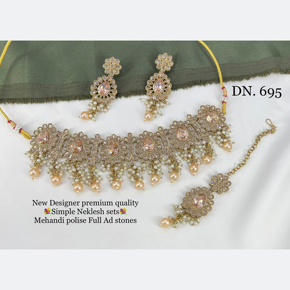 Gold Stone Work Mehndi Necklace Set -