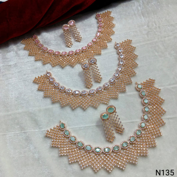 Manisha Jewellery Rose Gold Plated AD Stone Necklace Set