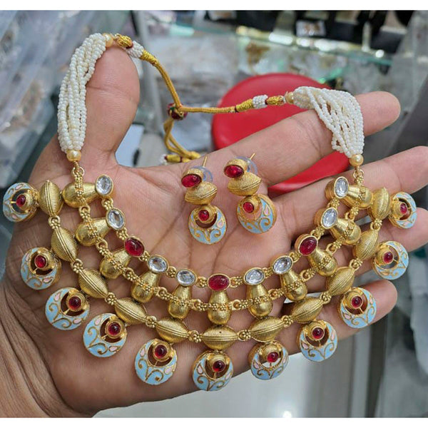 Manisha Jewellery Gold Plated Kundan Stone & Meenakari Choker Necklace Set