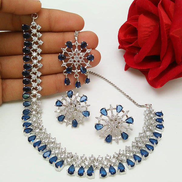 Manisha Jewellery Silver Plated AD Stone Choker Necklace Set