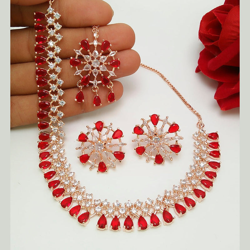 RUBY DIAMOND LOOK ROSE GOLD PLATED CZ NECKLACE SET – Sanvi Jewels