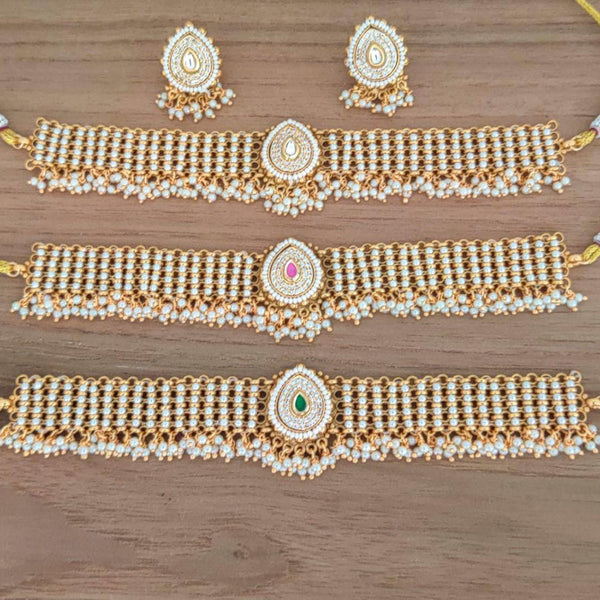 Manisha Jewellery Gold Plated AD Stone And Pearl Necklace Set