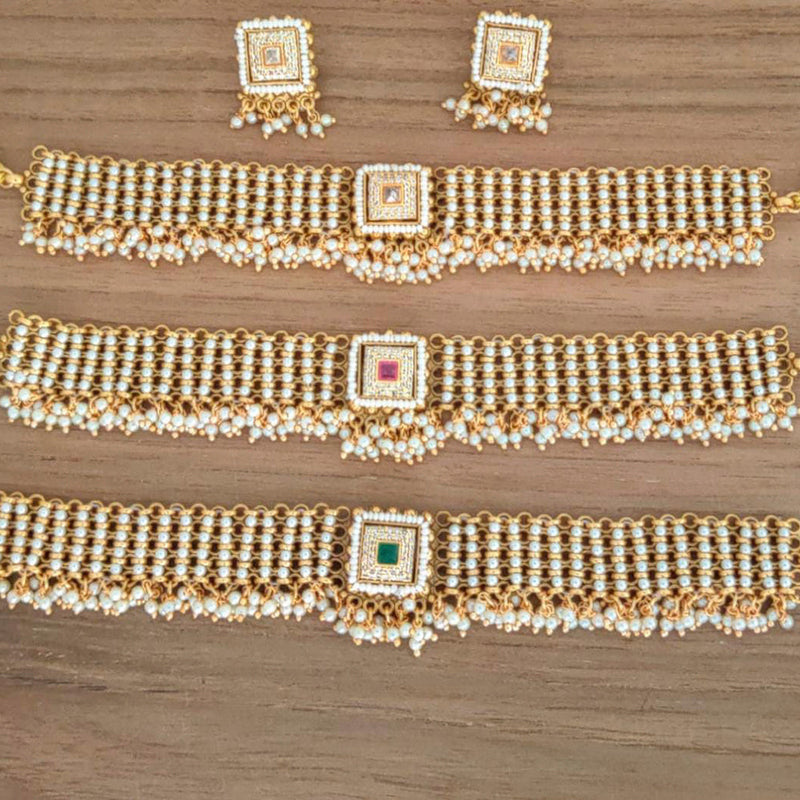 Manisha Jewellery Gold Plated AD Stone And Pearl Necklace Set