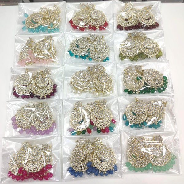 Manisha Jewellery Gold Plated Kundan & Beads Earrings With Maangtikka