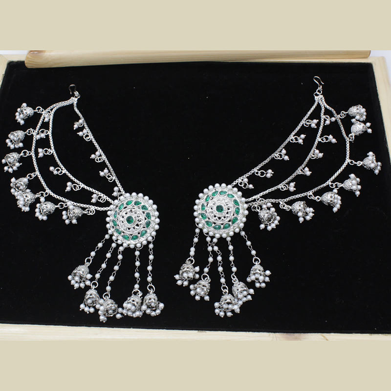 Manisha Jewellery Silver Plated Pota Stone & Pearl Kanchain Jhumki Earings