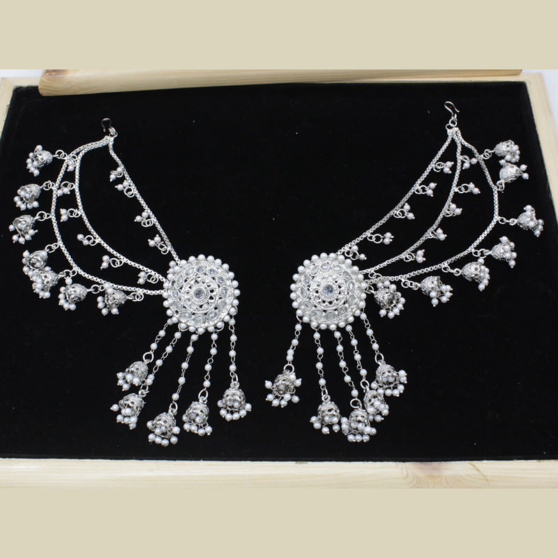 Manisha Jewellery Silver Plated Pota Stone & Pearl Kanchain Jhumki Earings