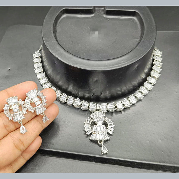 Manisha Jewellery Silver Plated AD Stone Necklace Set