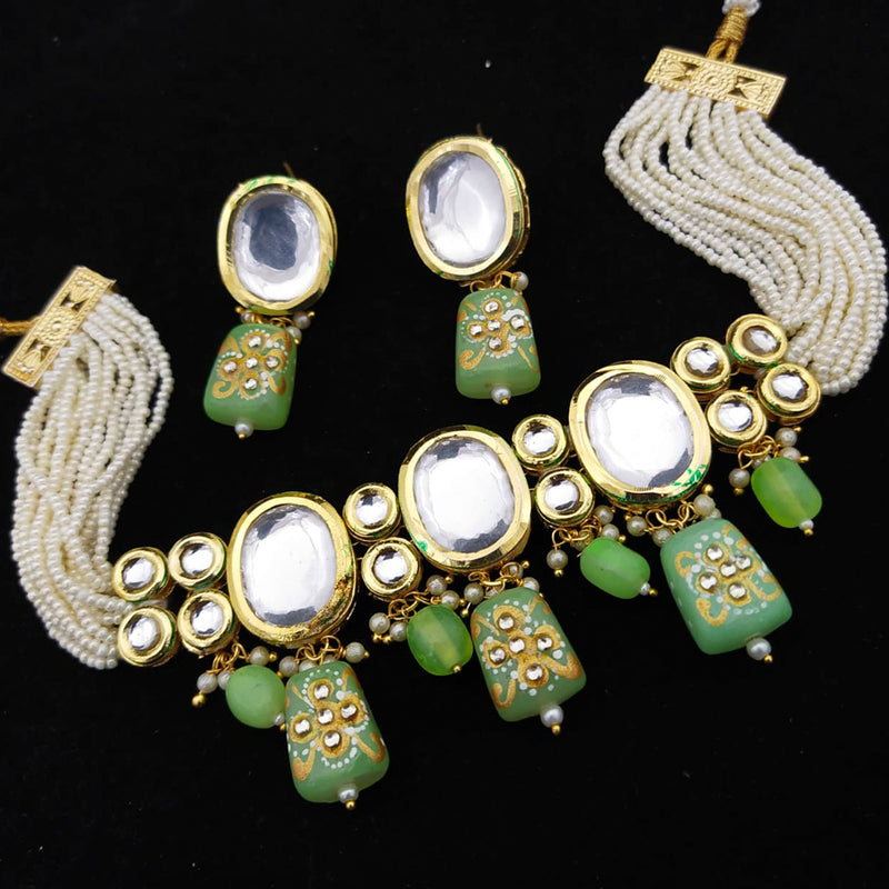 Manisha Jewellery Gold Plated Kundan Stone & Beads Choker Necklace Set