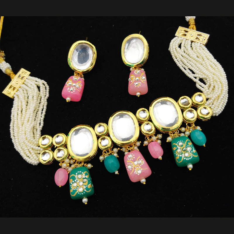 Manisha Jewellery Gold Plated Kundan Stone & Beads Choker Necklace Set