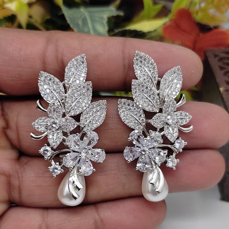 Manisha Jewellery Silver Plated AD Stone Dangler Earrings