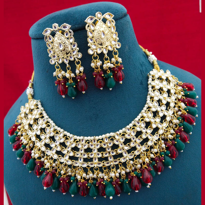 Manisha Jewellery Gold Plated Kundan Stone & Beads Necklace Set