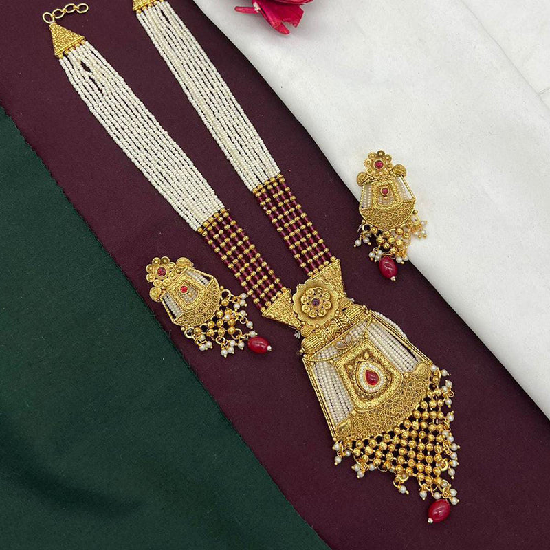 Manisha Jewellery Gold Plated Pota Stone Long Necklace Set