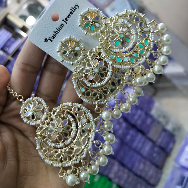 Manisha Jewellery Gold Plated Mirror Work Earrings Maangtikka