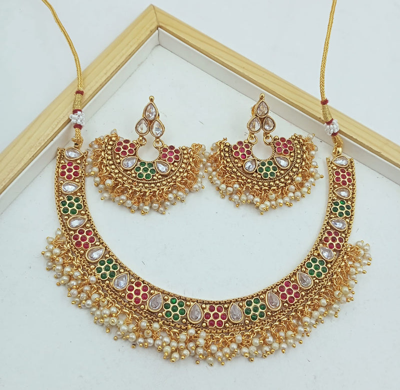 Manisha Jewellery Gold Plated Pota Stone Necklace Set