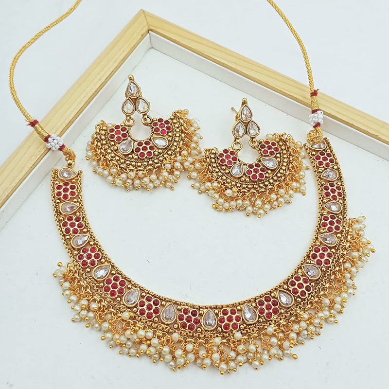 Manisha Jewellery Gold Plated Pota Stone Necklace Set