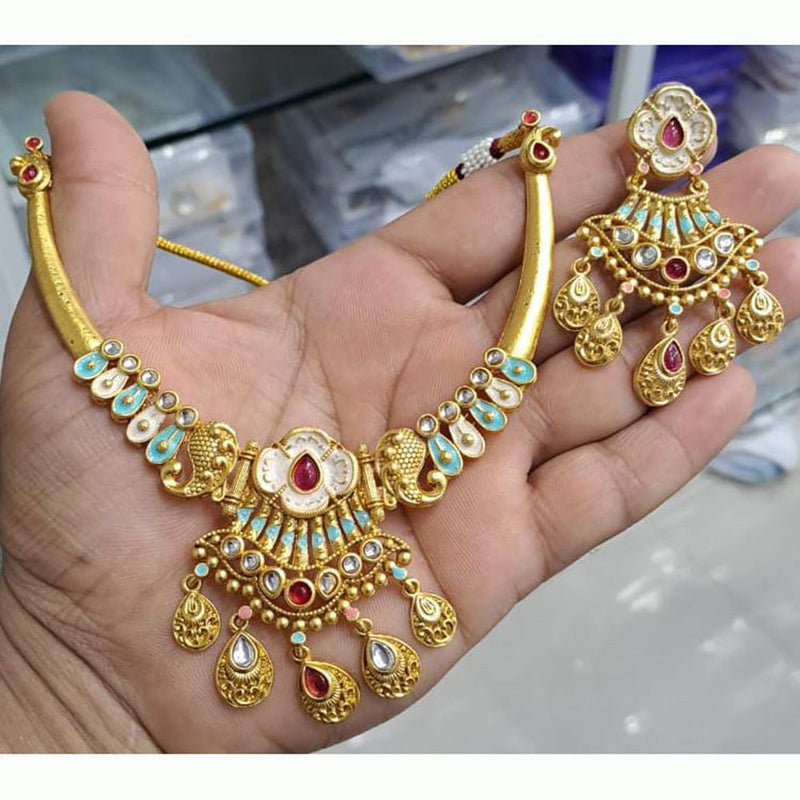 Manisha Jewellery Gold Plated Pota Stone & Meenakari Necklace Set