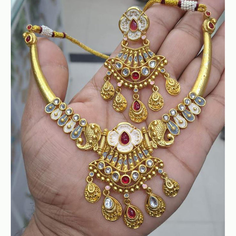 Manisha Jewellery Gold Plated Pota Stone & Meenakari Necklace Set