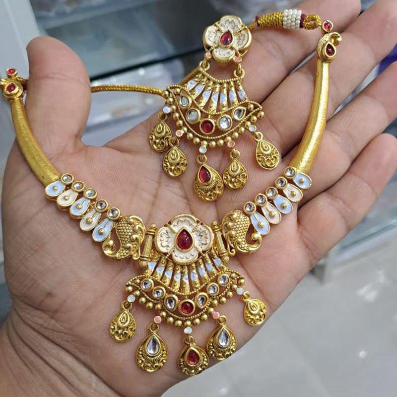 Manisha Jewellery Gold Plated Pota Stone & Meenakari Necklace Set