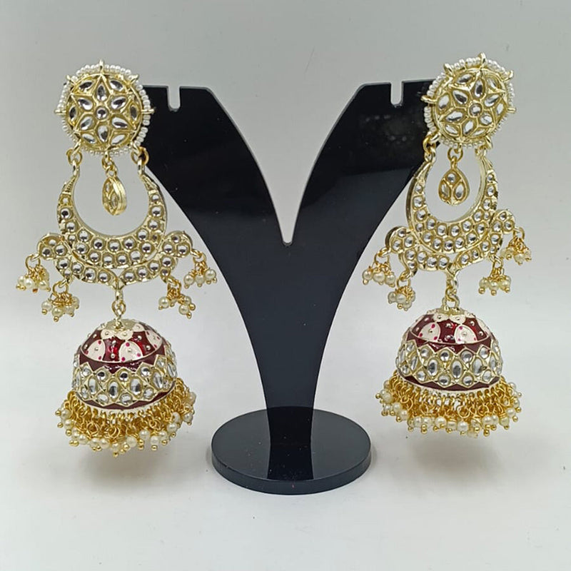 Manisha Jewellery Gold Plated Kundan Stone & Meenakari Jhumki Earrings