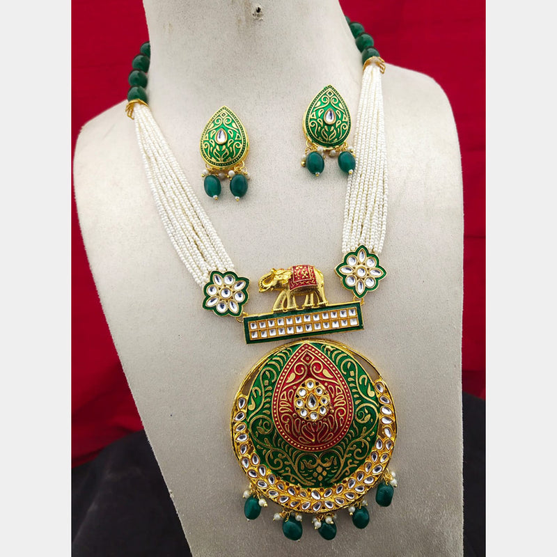 Manisha Jewellery Gold Plated Kundan Stone & Meenakari Long Necklace Set