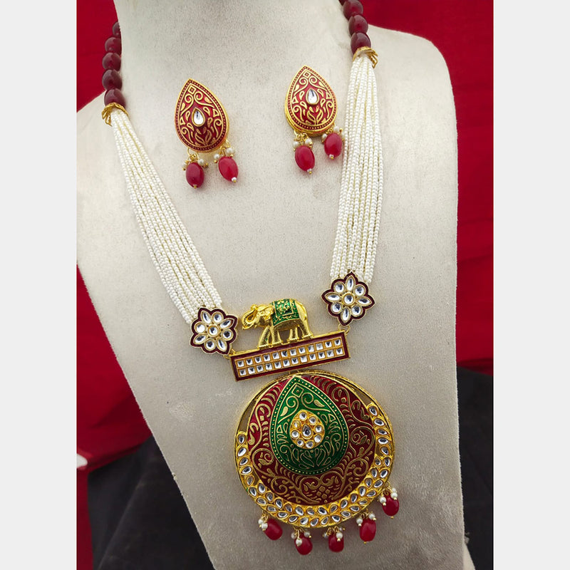 Manisha Jewellery Gold Plated Kundan Stone & Meenakari Long Necklace Set