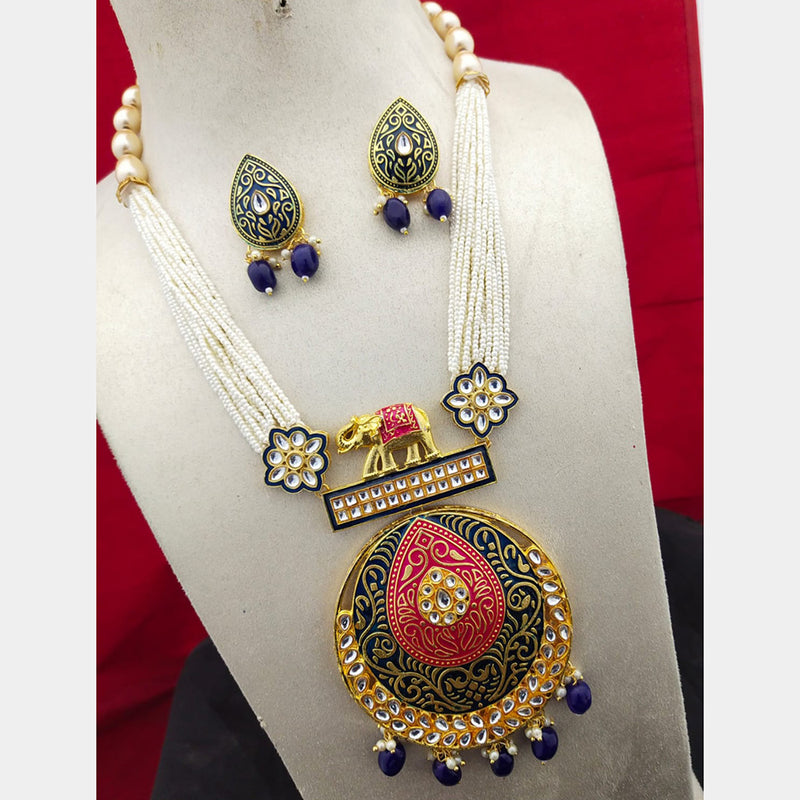 Manisha Jewellery Gold Plated Kundan Stone & Meenakari Long Necklace Set