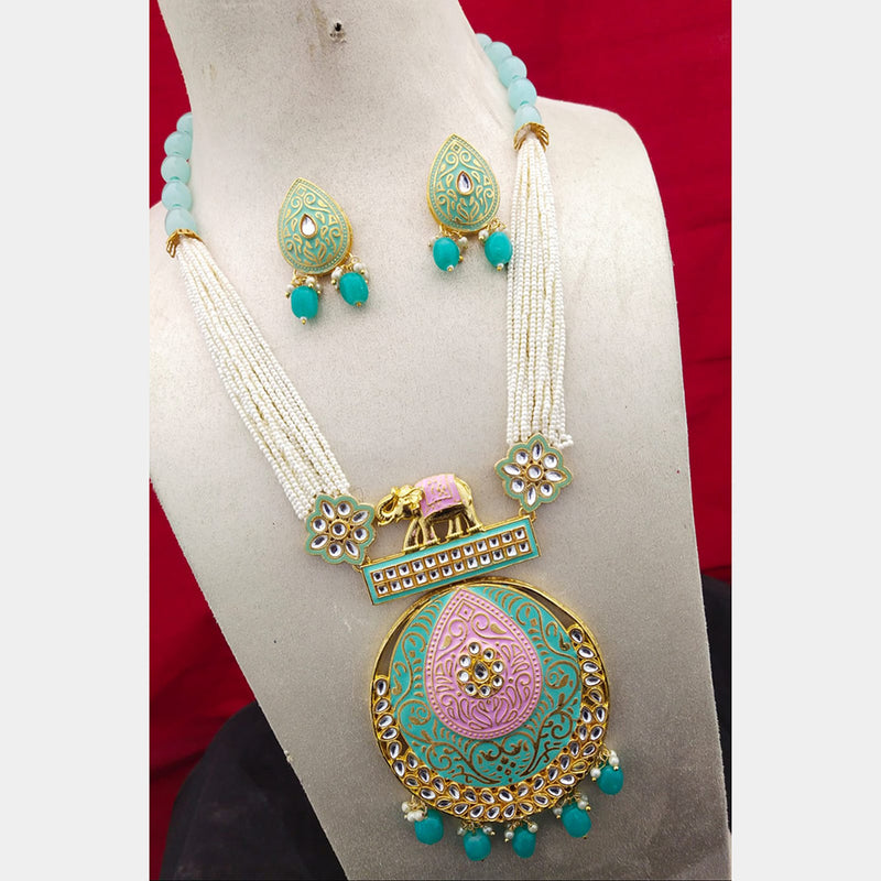 Manisha Jewellery Gold Plated Kundan Stone & Meenakari Long Necklace Set