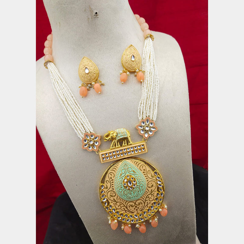 Manisha Jewellery Gold Plated Kundan Stone & Meenakari Long Necklace Set