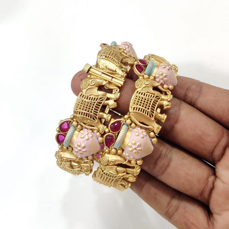 Manisha Jewellery Gold Plated Pota Stone & Meenakari Bangles Set