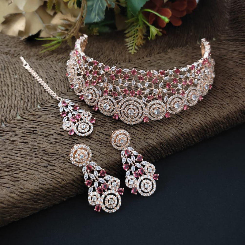 Manisha Jewellery Rose Gold Plated AD Stone Necklace Set