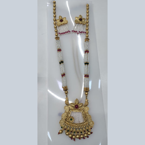 Manisha Jewellery Gold Plated Pota Stone Long Necklace Set