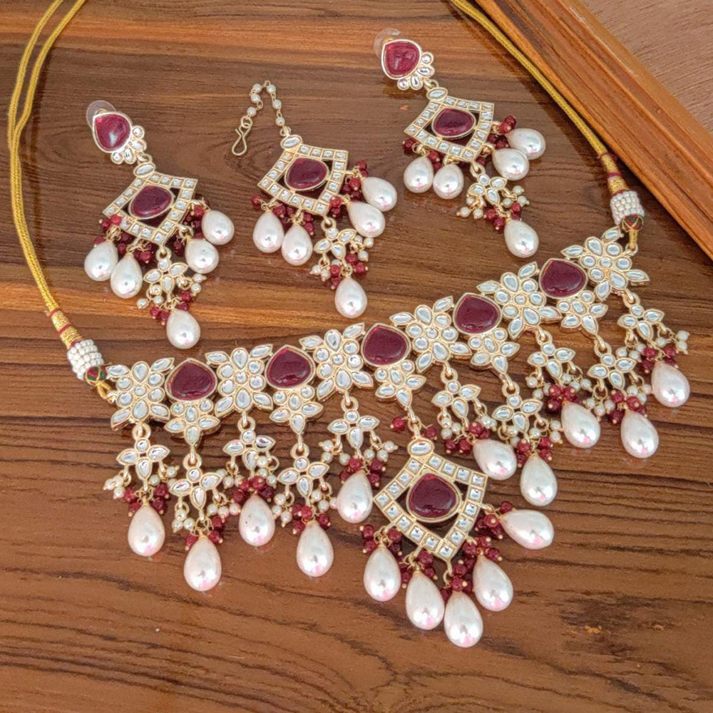 Manisha Jewellery Gold Plated Kundan & Beads Necklace Set