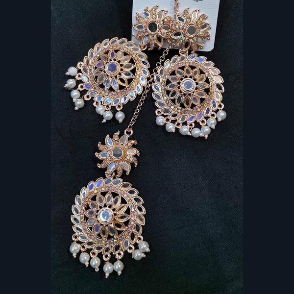 Manisha Jewellery Rose Gold Plated Mirror Earrings With Mangtikka
