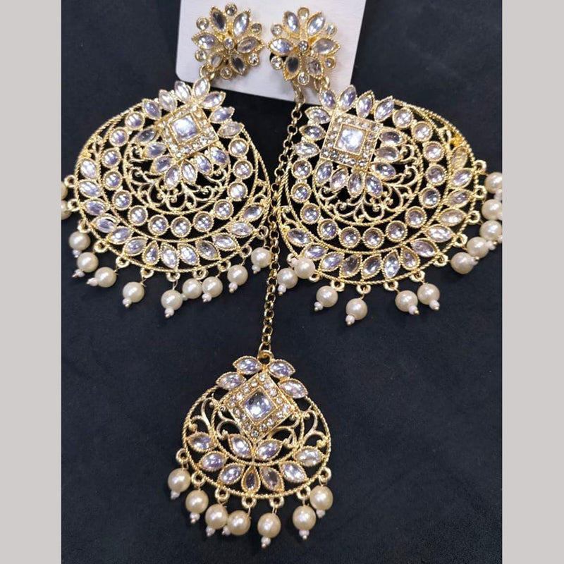 Manisha Jewellery Gold Plated Kundan Stone  Earrings With Mangtikka