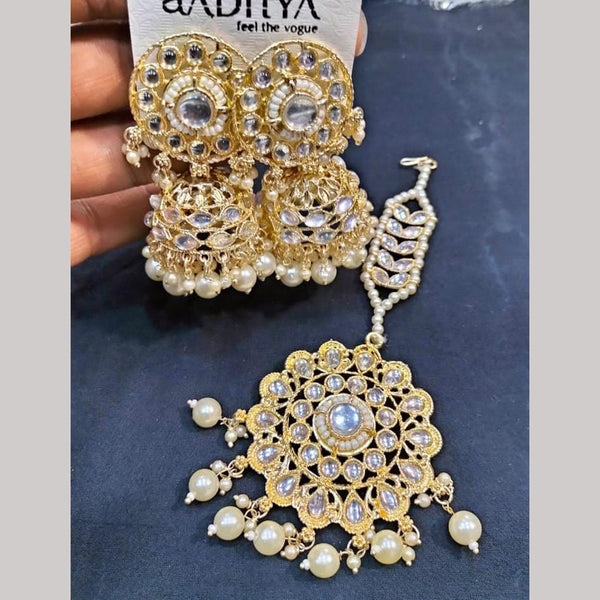 Manisha Jewellery Gold Plated Kundan Stone  Earrings With Mangtikka