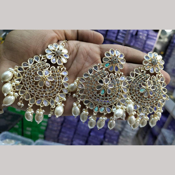 Manisha Jewellery Gold Plated Kundan Stone  Earrings With Mangtikka