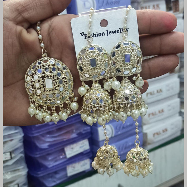 Manisha Jewellery Gold Plated Mirror Jhumki Earrings With Mangtikka