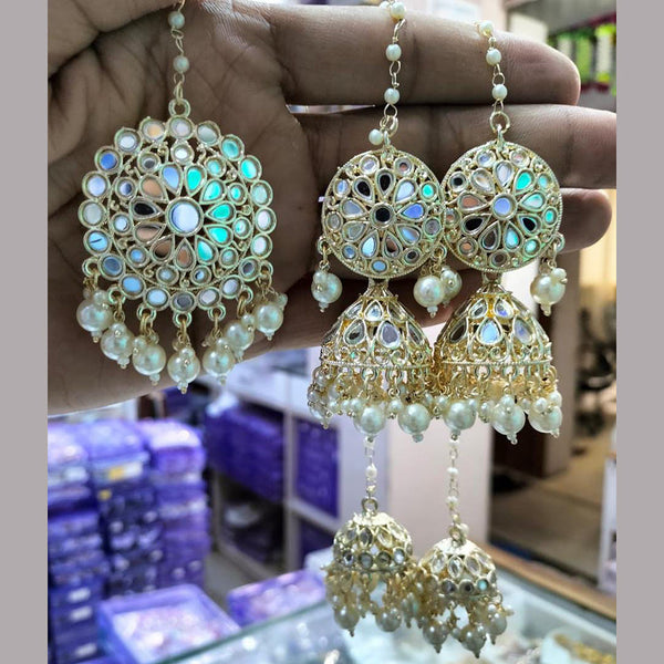 Manisha Jewellery Gold Plated Mirror Jhumki Earrings With Mangtikka