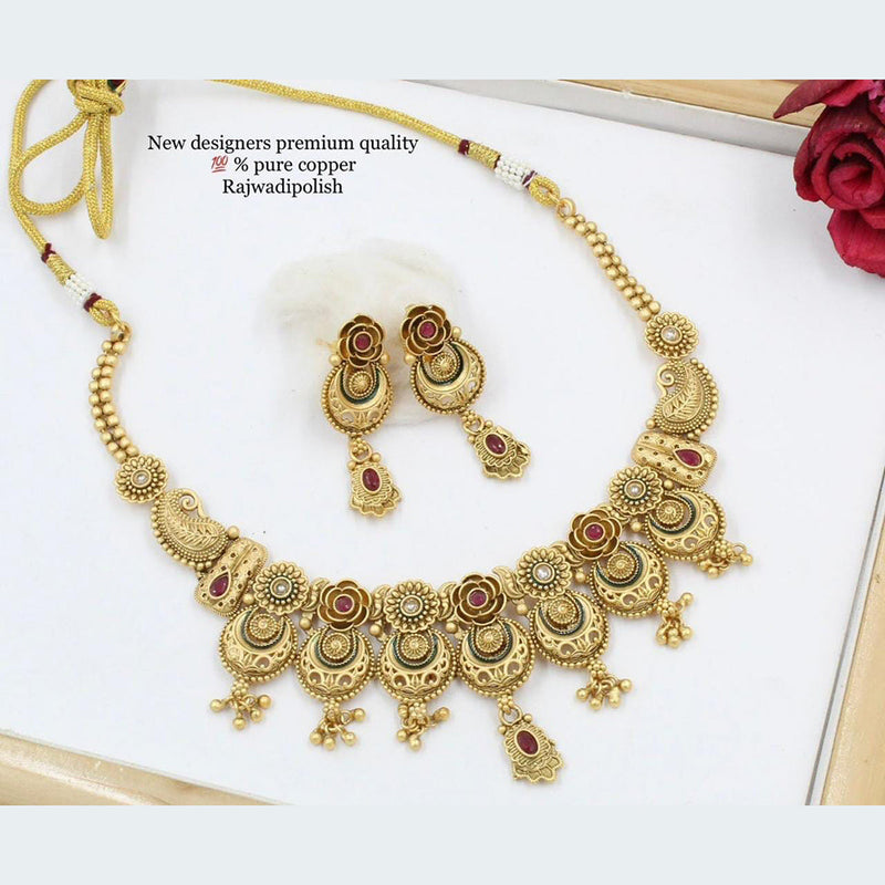 Manisha Jewellery Copper Gold Plated Pota Stone Neckklace Set