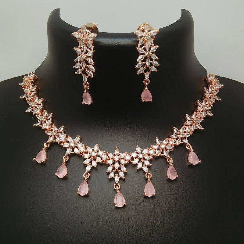 Manisha Jewellery Rose Gold Plated AD Stone Necklace Set