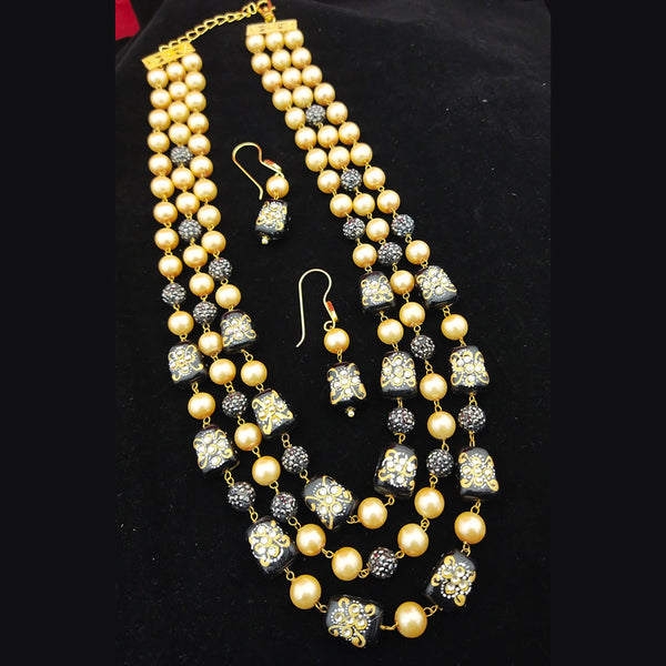 Manisha Jewellery Meenakari Work Pearls & Beads 3 Layer Long Necklace Set