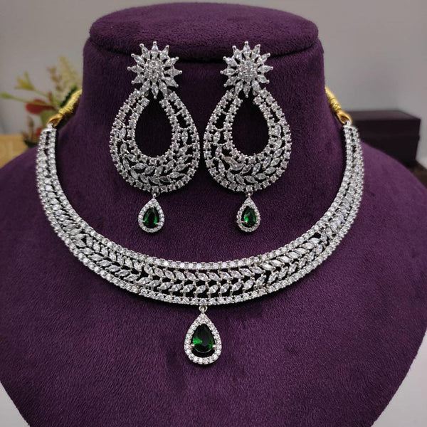 Manisha Jewellery Silver Plated AD Stone Necklace Set