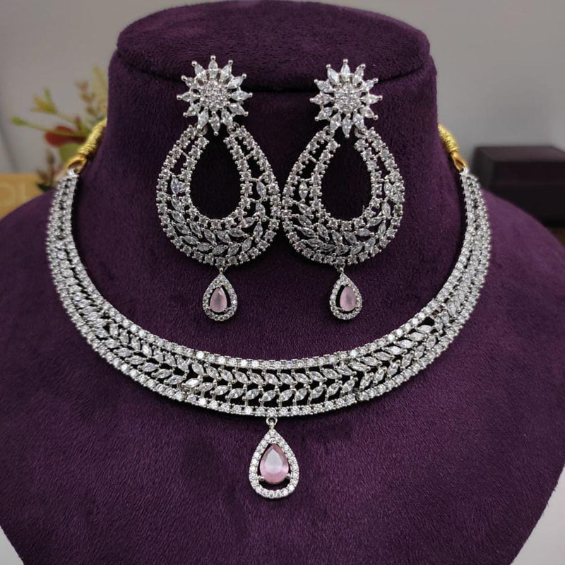 Manisha Jewellery Silver Plated AD Stone Necklace Set