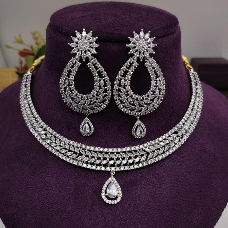 Manisha Jewellery Silver Plated AD Stone Necklace Set