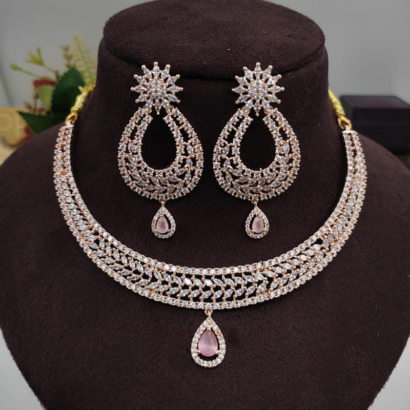 Manisha Jewellery Rose Gold Plated AD Stone Necklace Set