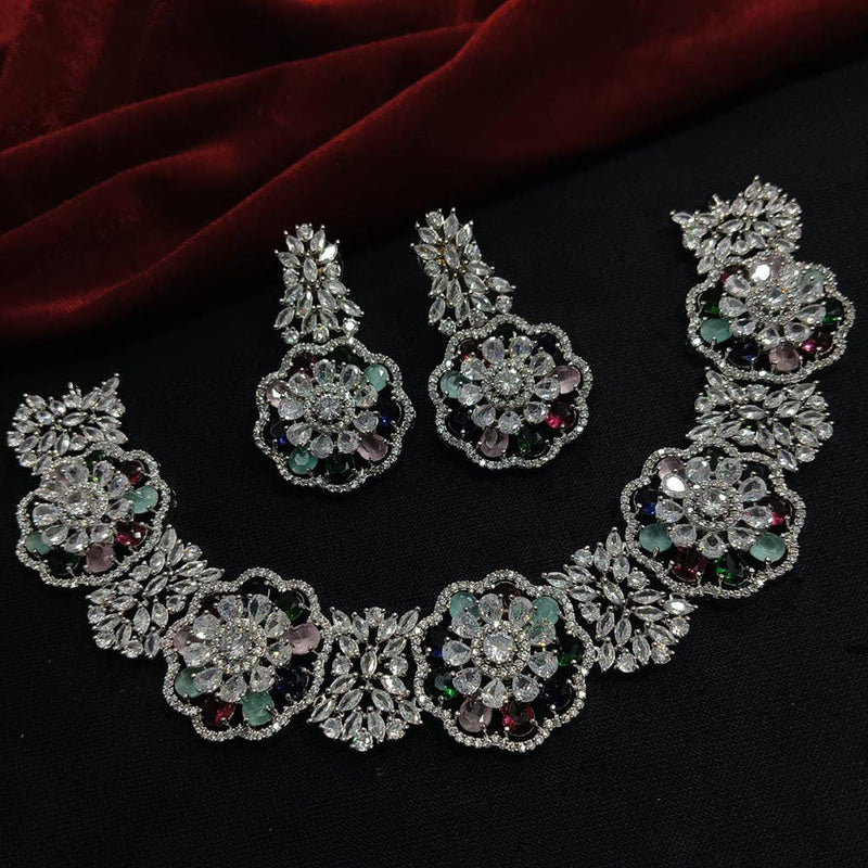 Manisha Jewellery Silver Plated AD Stone Necklace Set